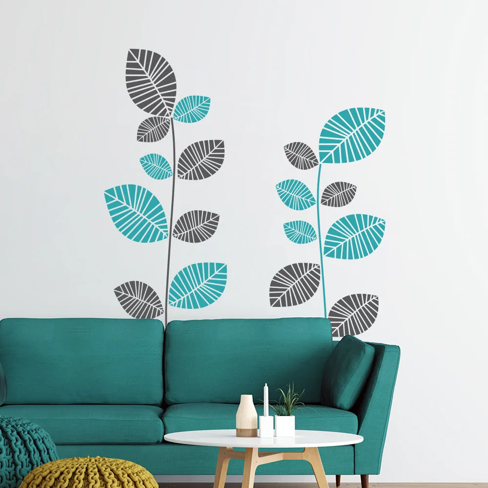 Artistic Green & Black Leaves Wall Sticker