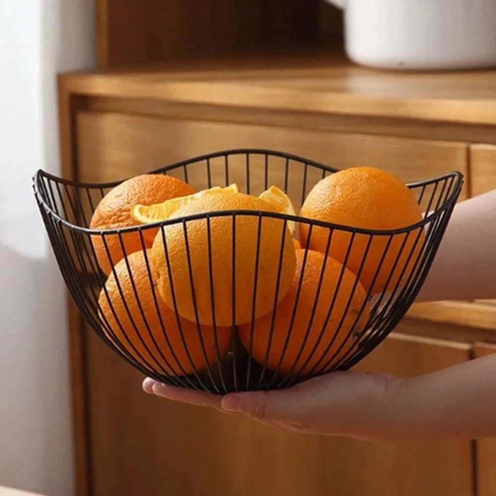 Assymetrical Circular Black Wired Metal Vegetable/Fruit Basket