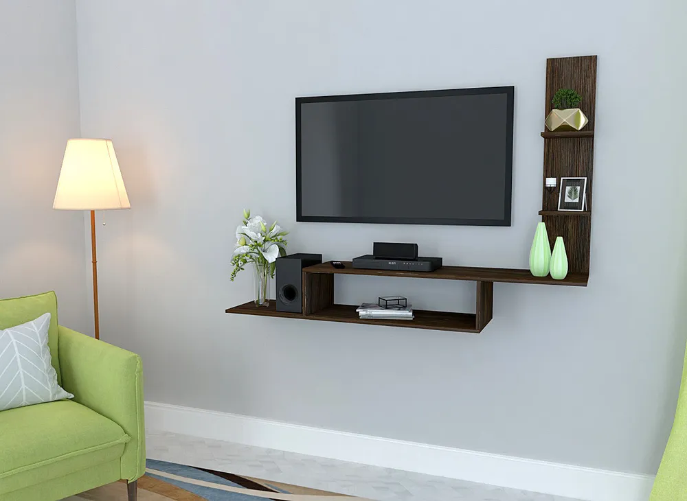 Asymmetrical Designer African Oak Walnut Tv Unit