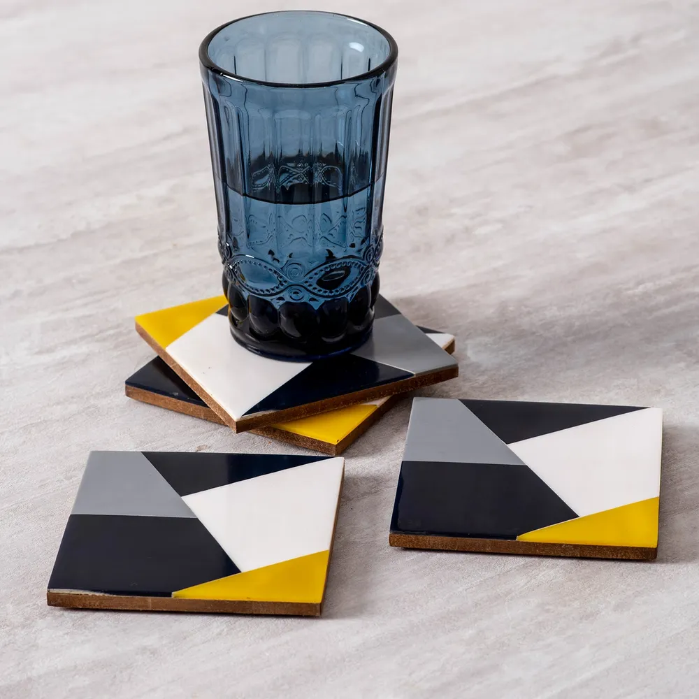 Aztec Inspired Multi-colored Resin Coasters Set Of 4