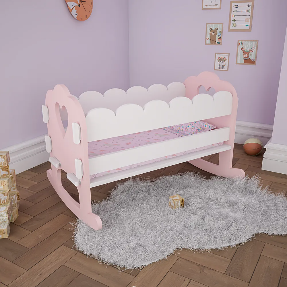 Baby Pink & White Termite-Proof Wooden Swing Cradle