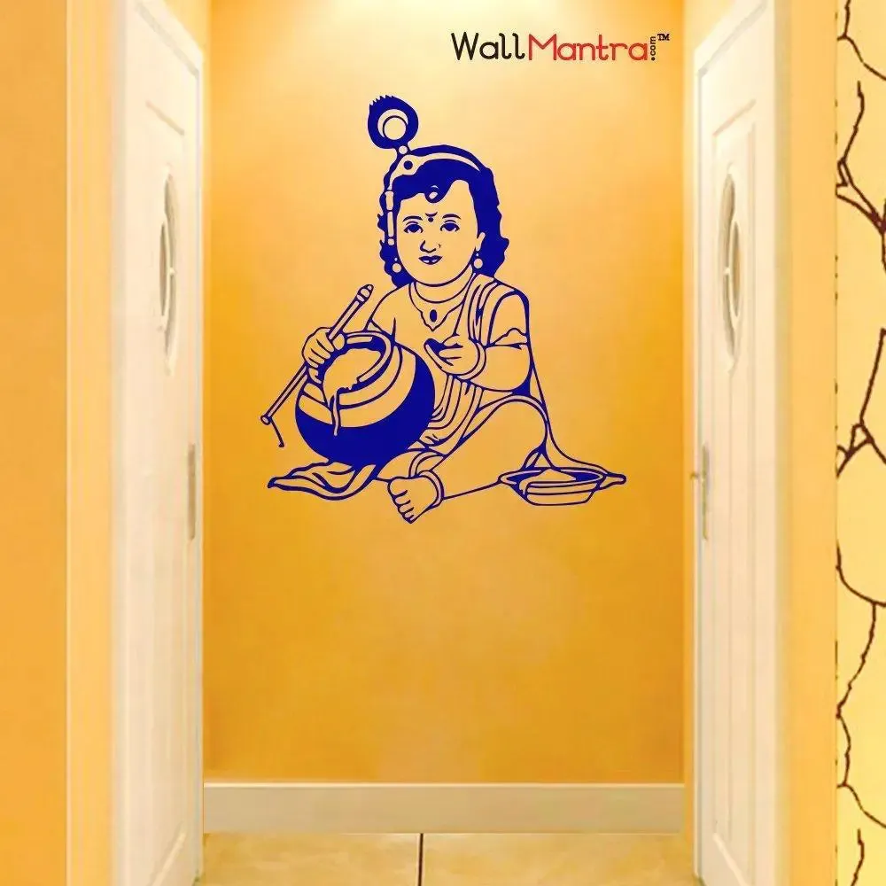 Bal Krishna Spiritual Wall Sticker for Living room, Bedroom, Office Decoration