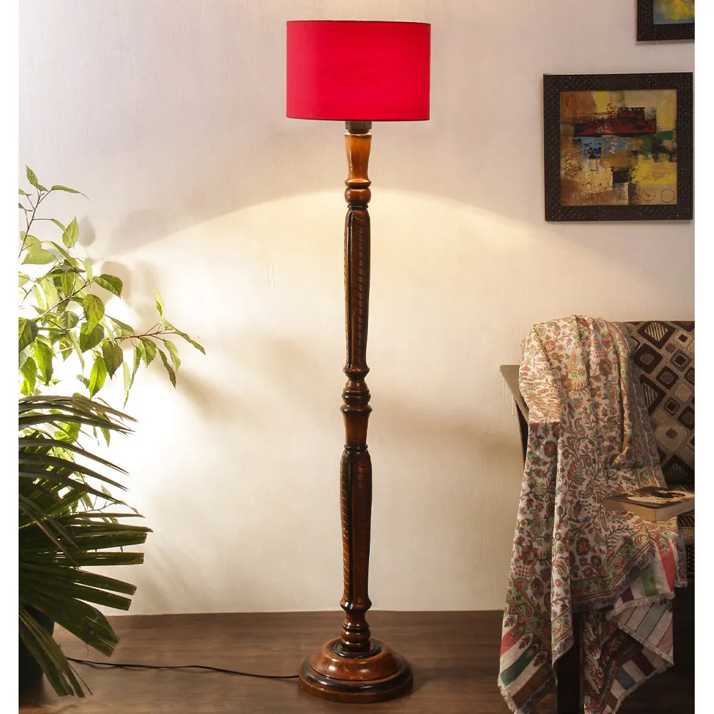 Baluster Designer Wooden Carving Floor Lamp With Drum Shade