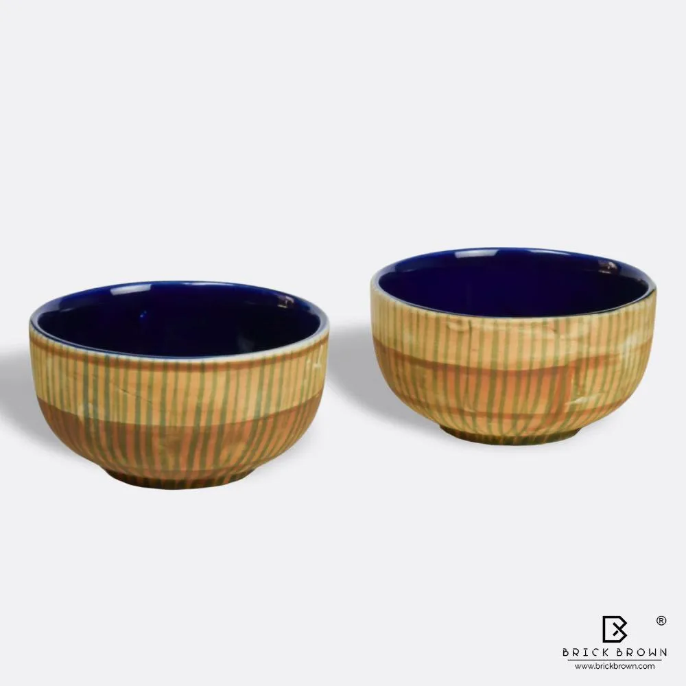 Bamboo Textured Ceramic Bowls Set Of 2