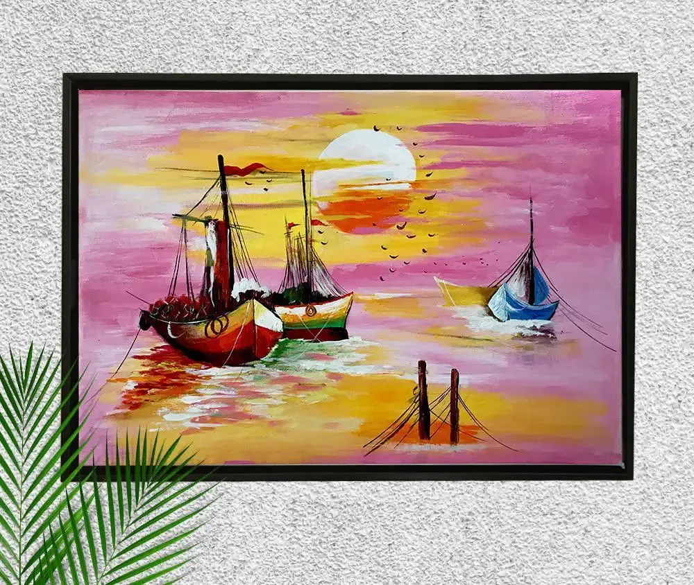 Beach Sunset Painting / Handmade Painting on Canvas / Ship Painting / Beach Painting