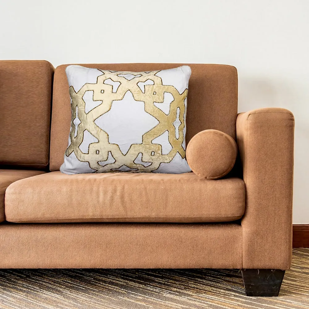 Beaded Designer Yellow Cotton Decorative Cushion Cover