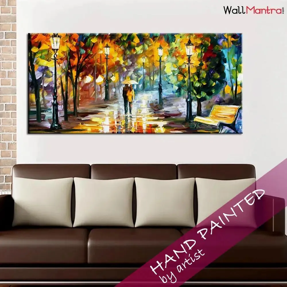 Beatific Rainy Street Big Panoramic Wall Painting