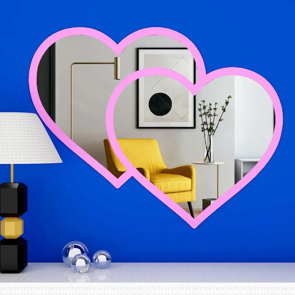 Beautiful Decorative Heart Shape Mirror With Pink Color Frame