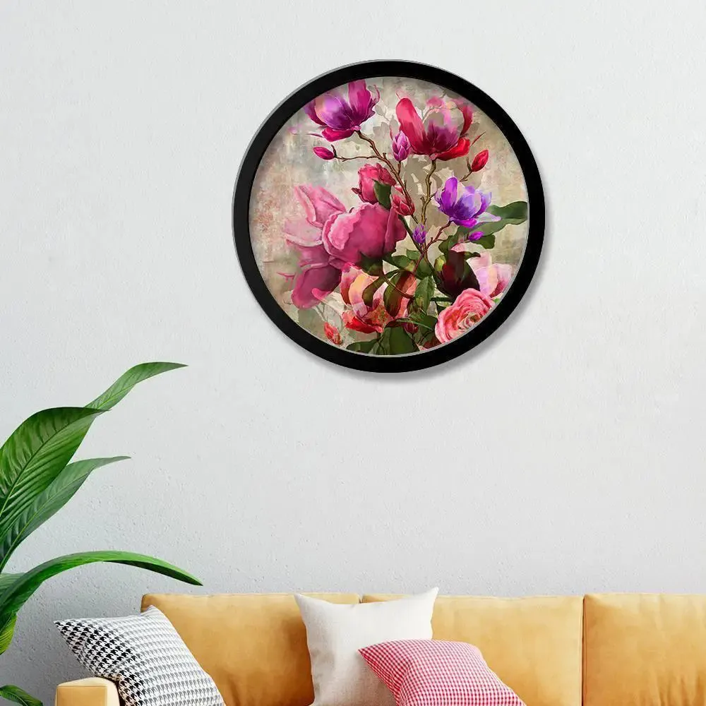 Beautiful Flowers With Round Shape Canvas wall Painting