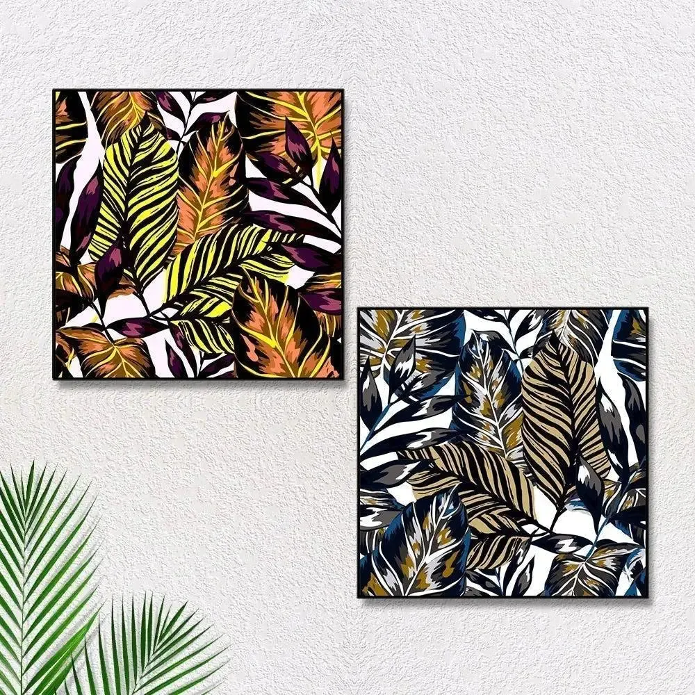 Beautiful Leaf Art Canvas Painting With Black Floating Frame Size: 30 cm (H) X 30 cm (W) Set of 2