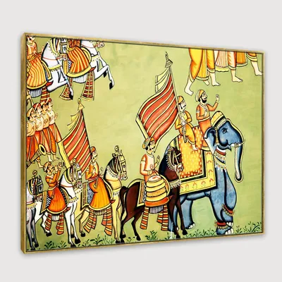 Beautiful Madhubani Painting /  Canvas Print  Stretched on Wood Bars 61 x 41cm