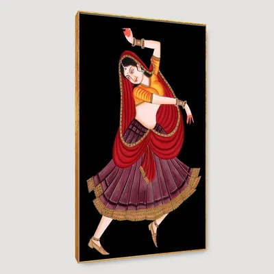 Beautiful Rajasthani Lady Painting in Dancing Pose/ Canvas Printed 1 Piece  Stretched on Wooden Bars