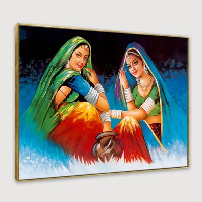 Beautiful Rajasthani lady Painting / Rajasthani folk Village lady Painting