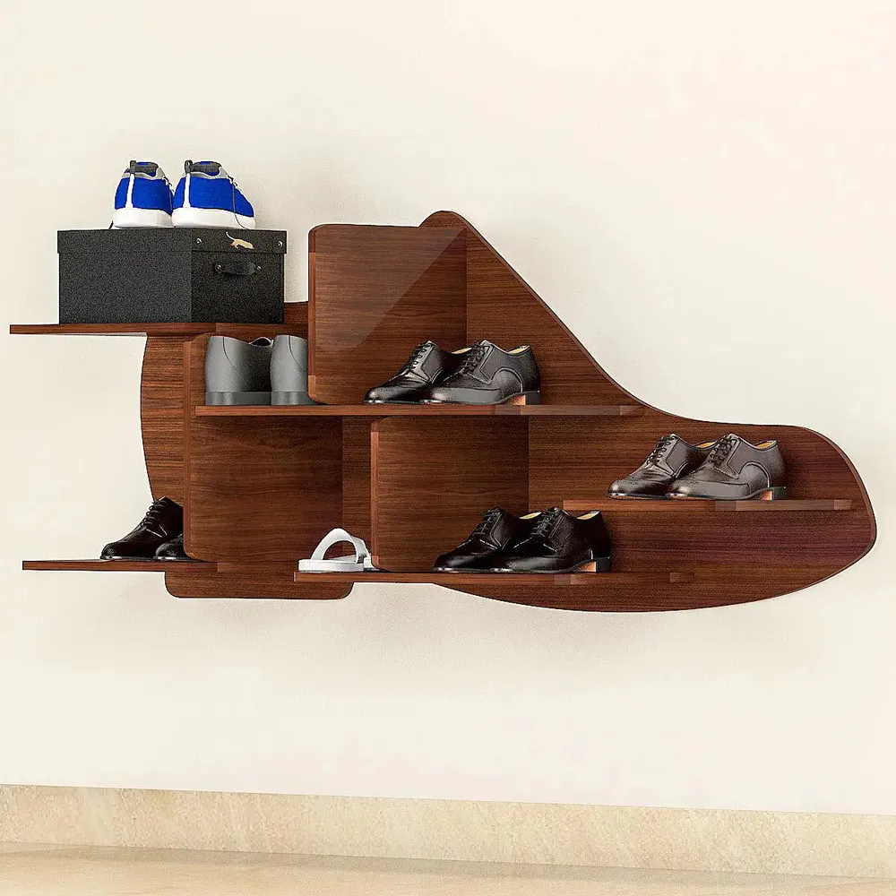 Beautiful Shoe Shape Wood Wall Shelf /Men's Shoe Shelf, Walnut