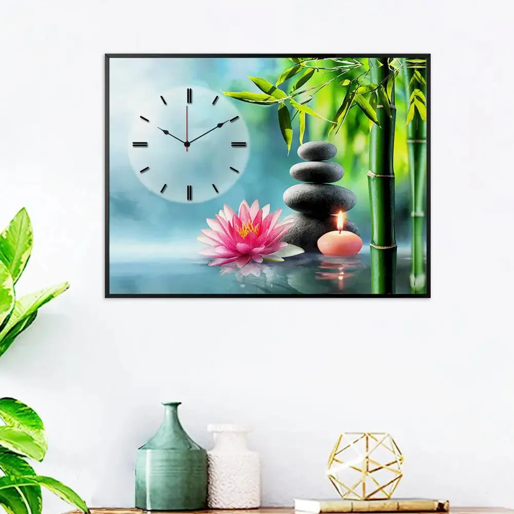 Beautiful Spa Painting Canvas Printed Decorative Wall Clock With Floating Frame