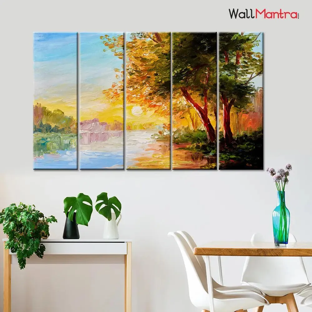 Beautiful Sunrise Scenery 5 Pieces Canvas Print Wall Painting