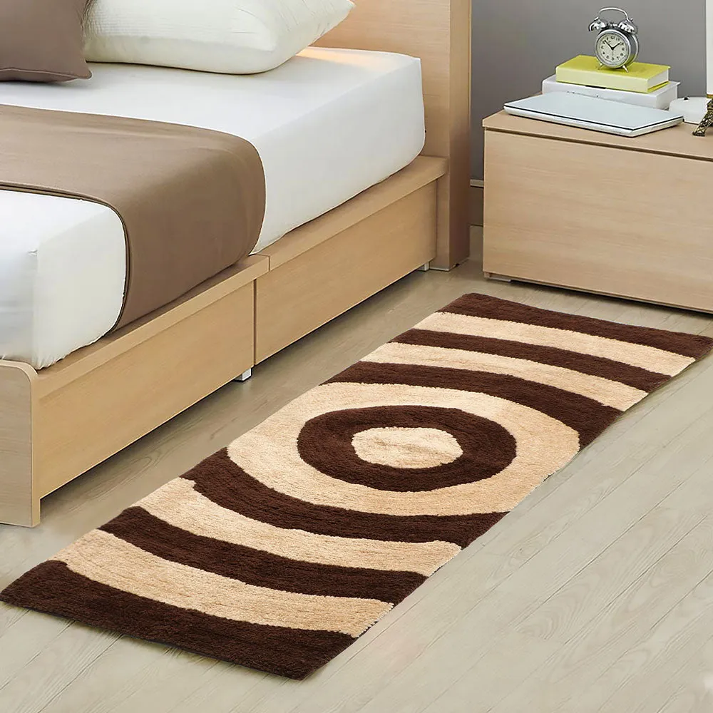 Beige & Coffee Spiral Designer Polyester Bedside Runner