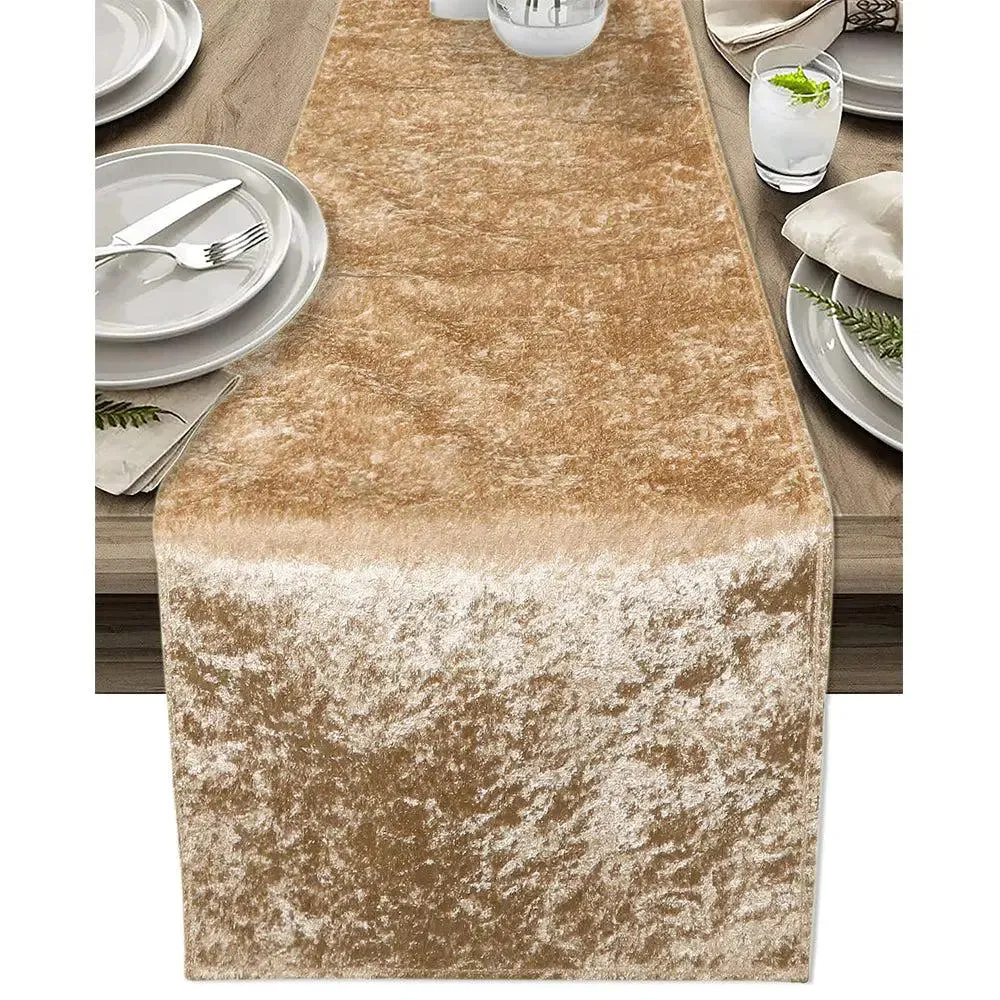Beige Designed Velvet Table Runner