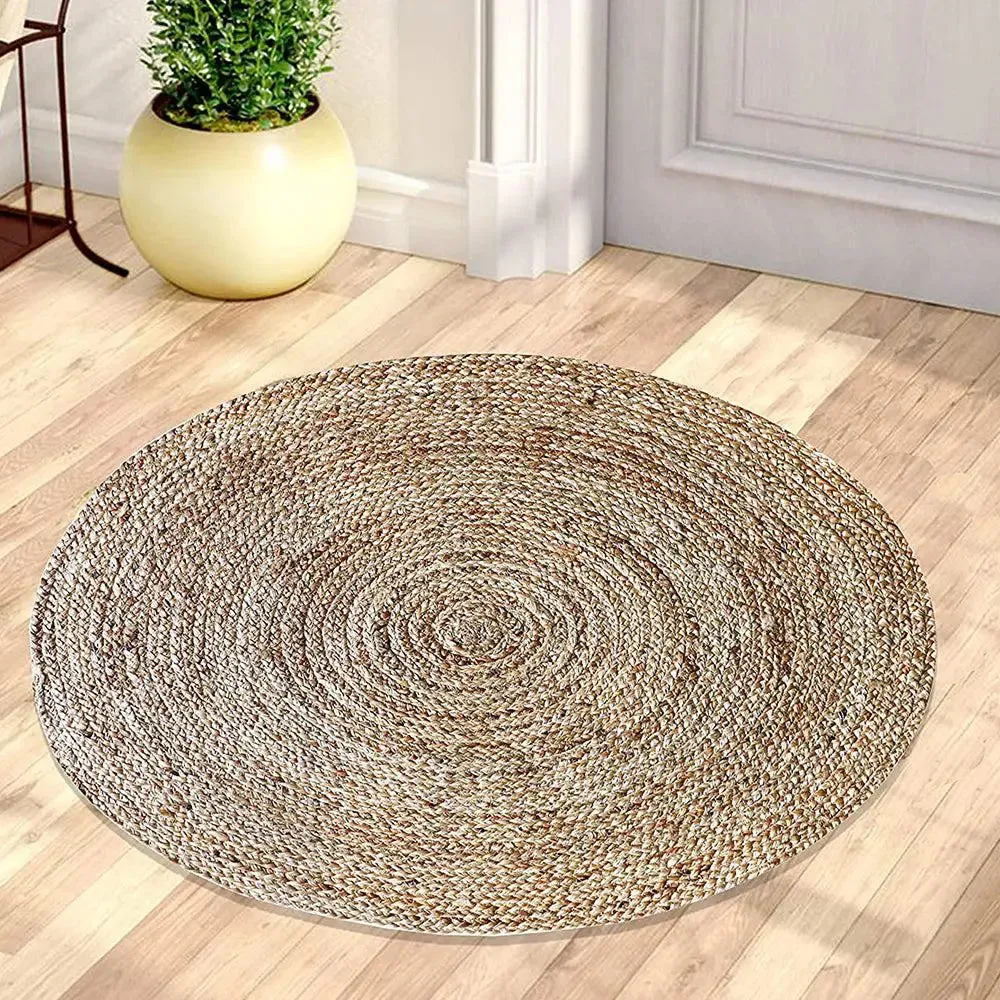 Beige Jute Round Area Rug 3 ft