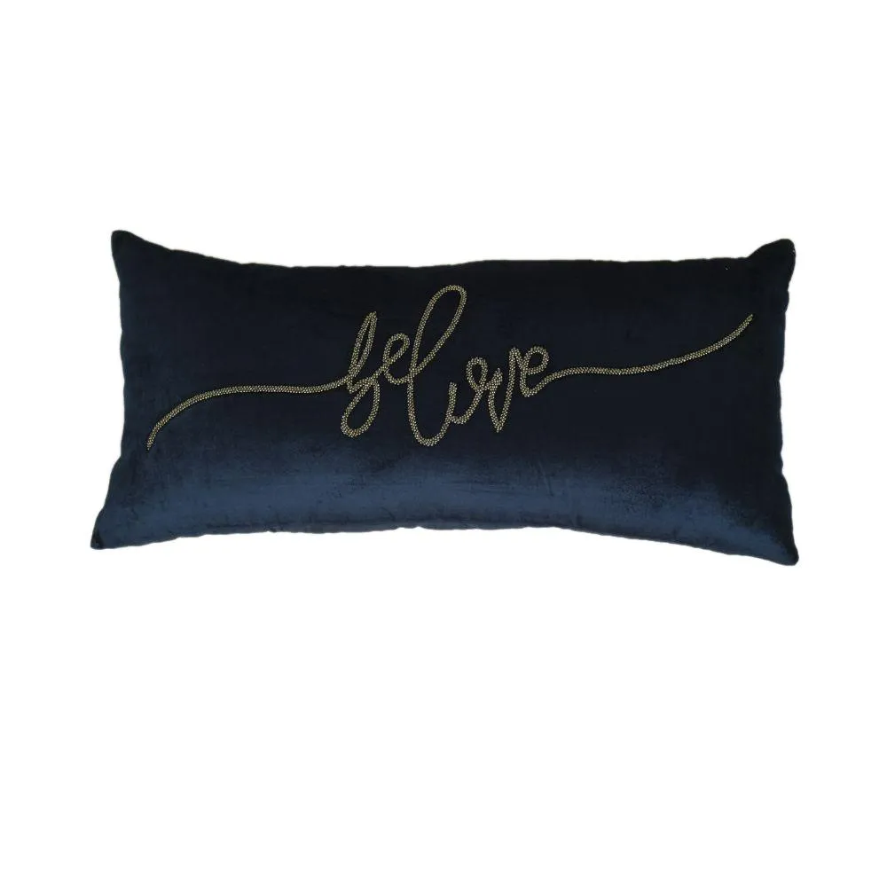 Belive (Blue) Velvet Luxurious Cushion Pillow Cover with Beautiful Embroidery