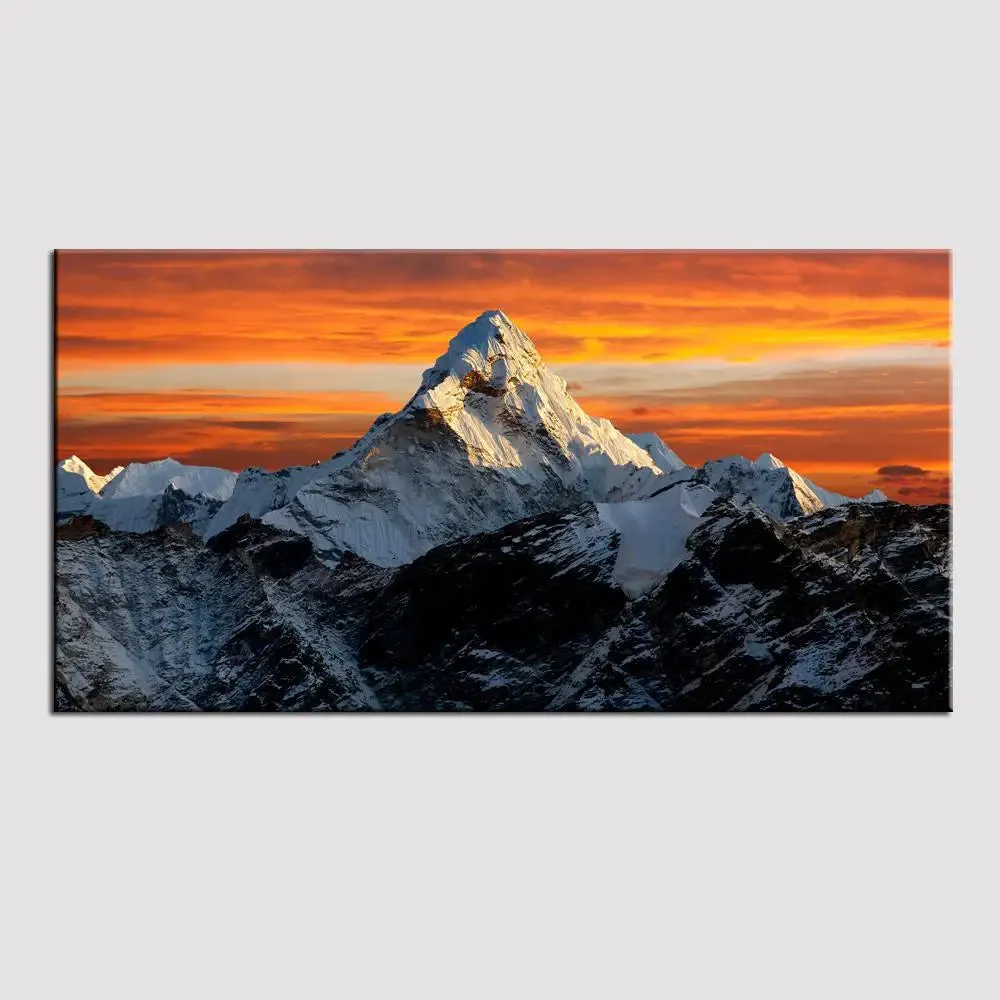 Big Panoramic Beautiful Mt. Everest in winter at sunset Canvas