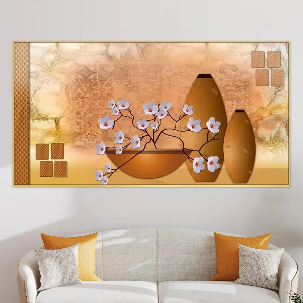 Big Panoramic Beautiful Purple Lavender Flowers in Vase Canvas Painting