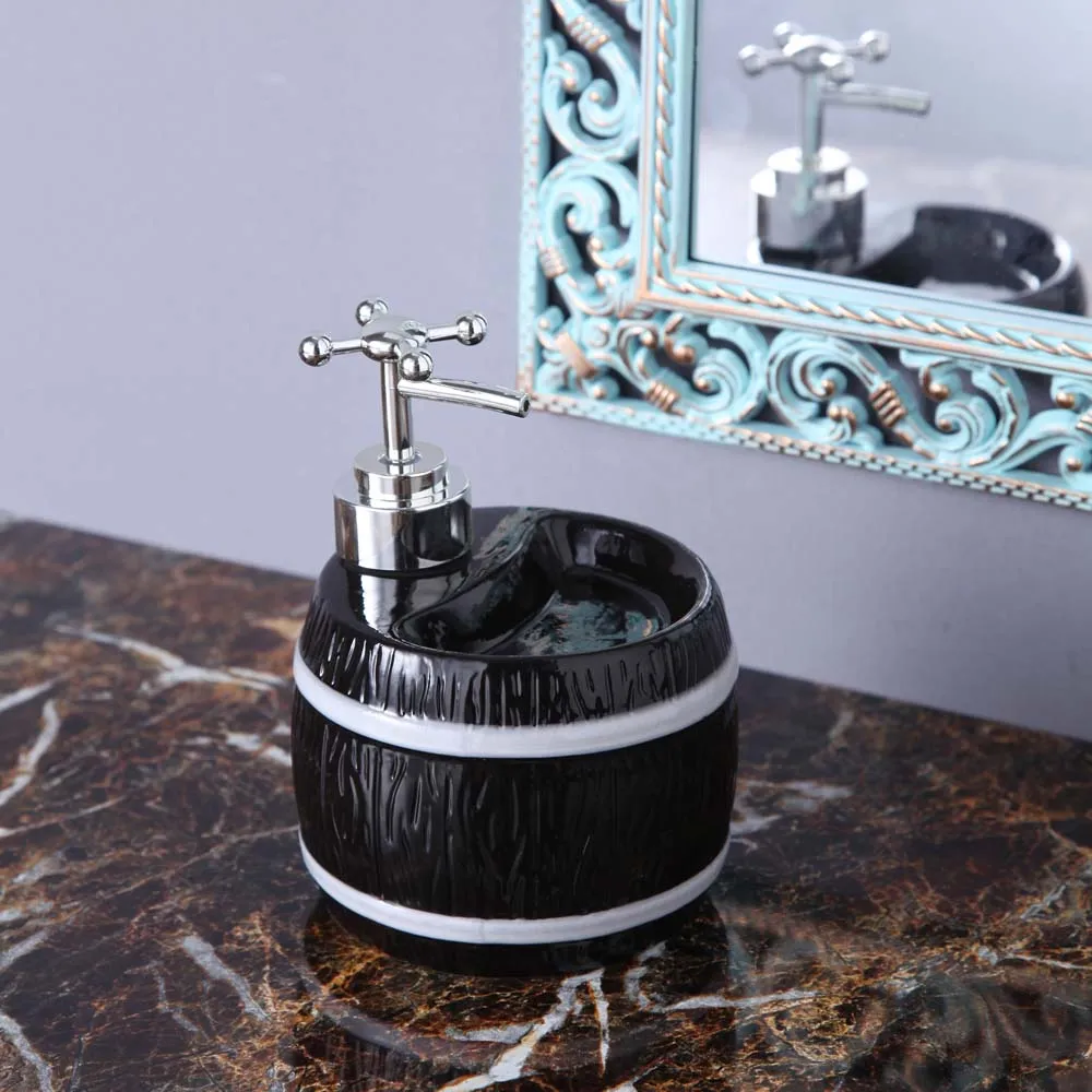 Black Barrel Motif Ceramic Soap Dispenser