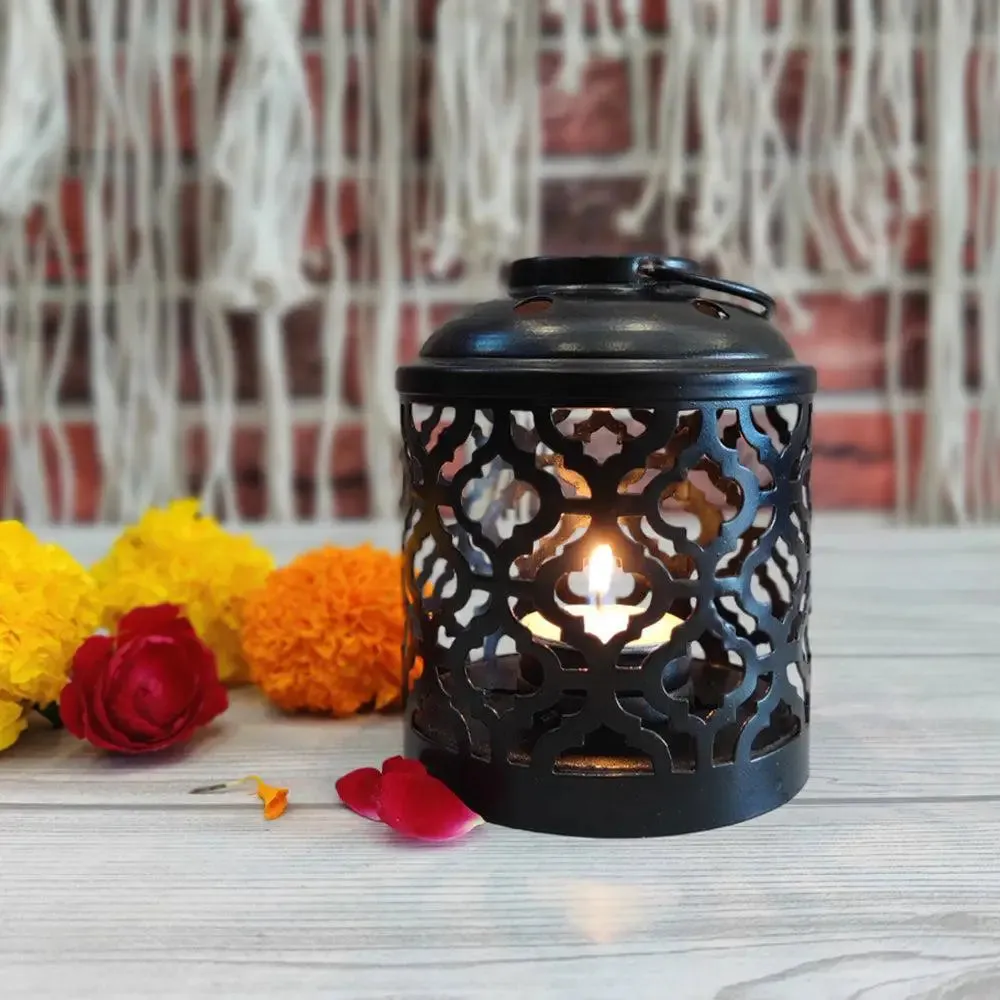 Black Caged Metal Tea light Holder in Lantern Style