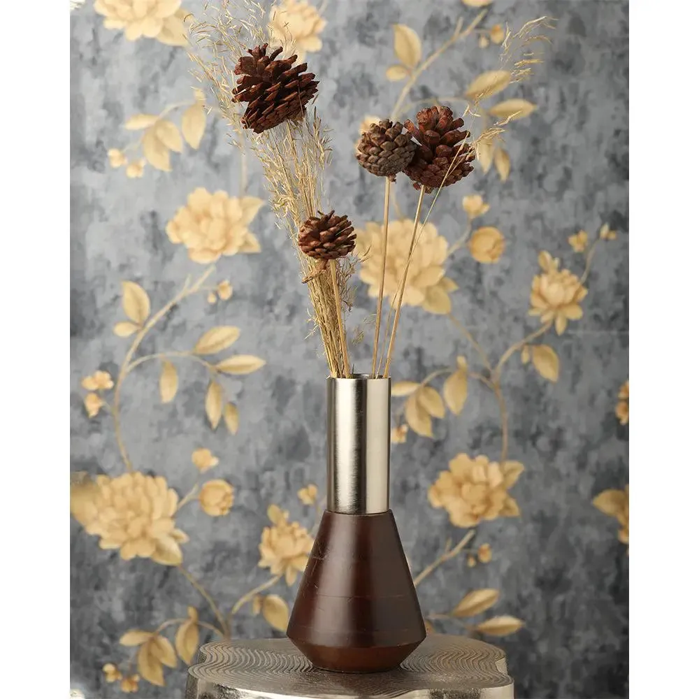 Black Geometric Base Silver Metal Flower Vase