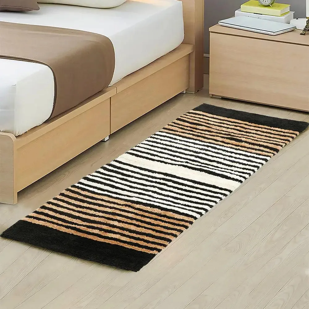 Black & Golden Striped Microfiber Soft Floor Runner