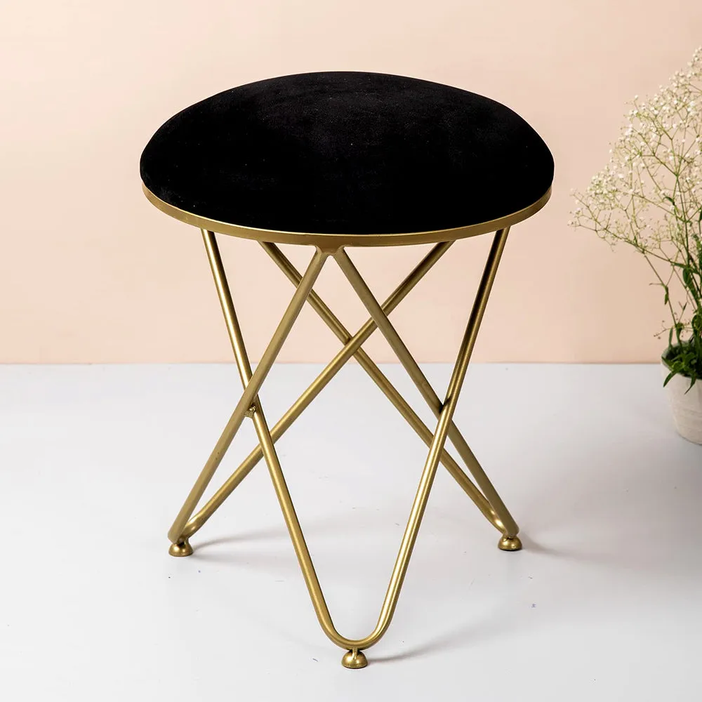 Black Metallic Criss Cross Pouffe Stool