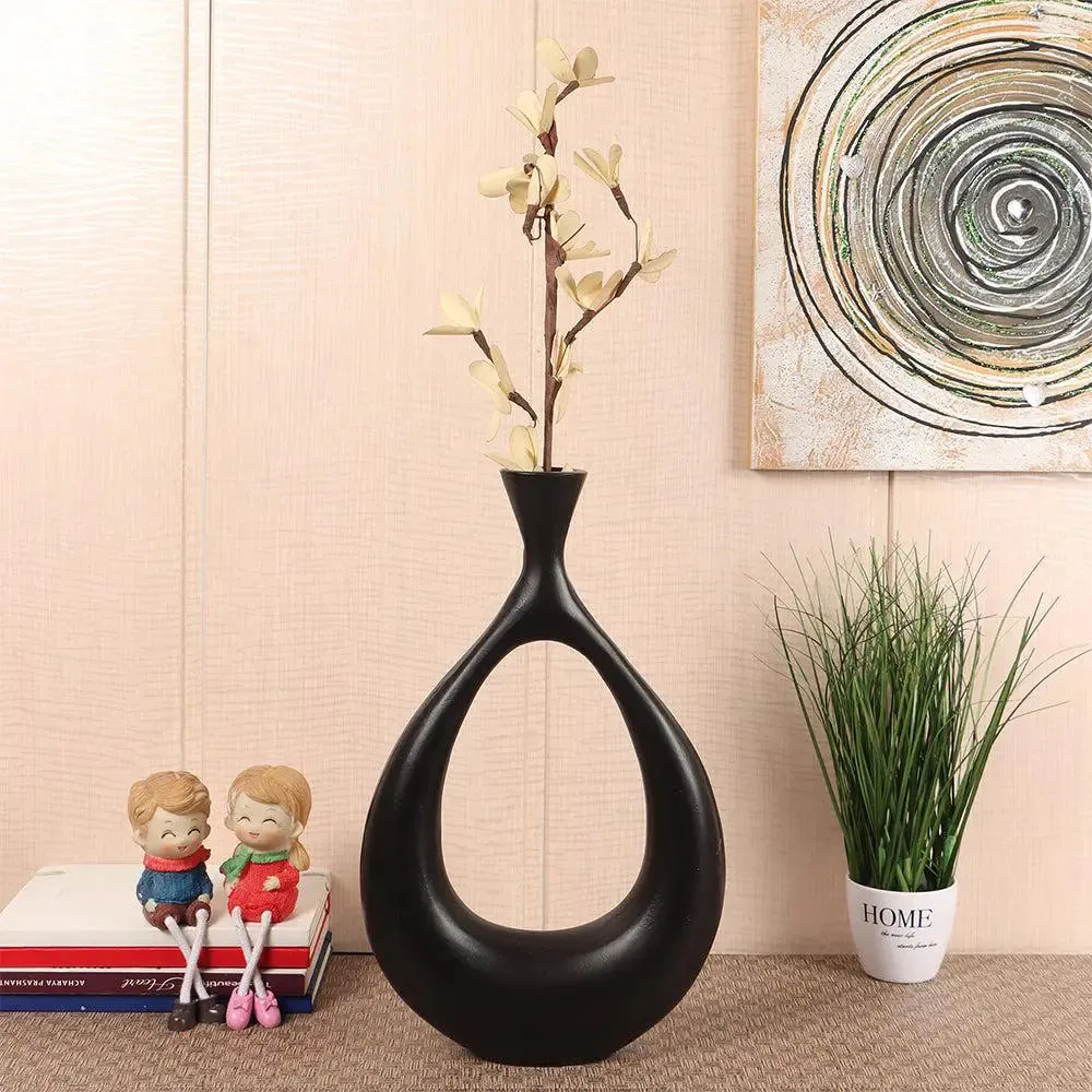 Black Modern Art Crafted Metal Flower Vase