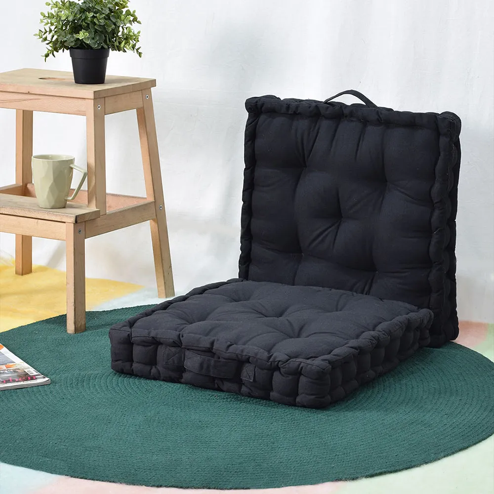 Black Plush Cotton Matlas Floor Sitting Cushion Set Of 2