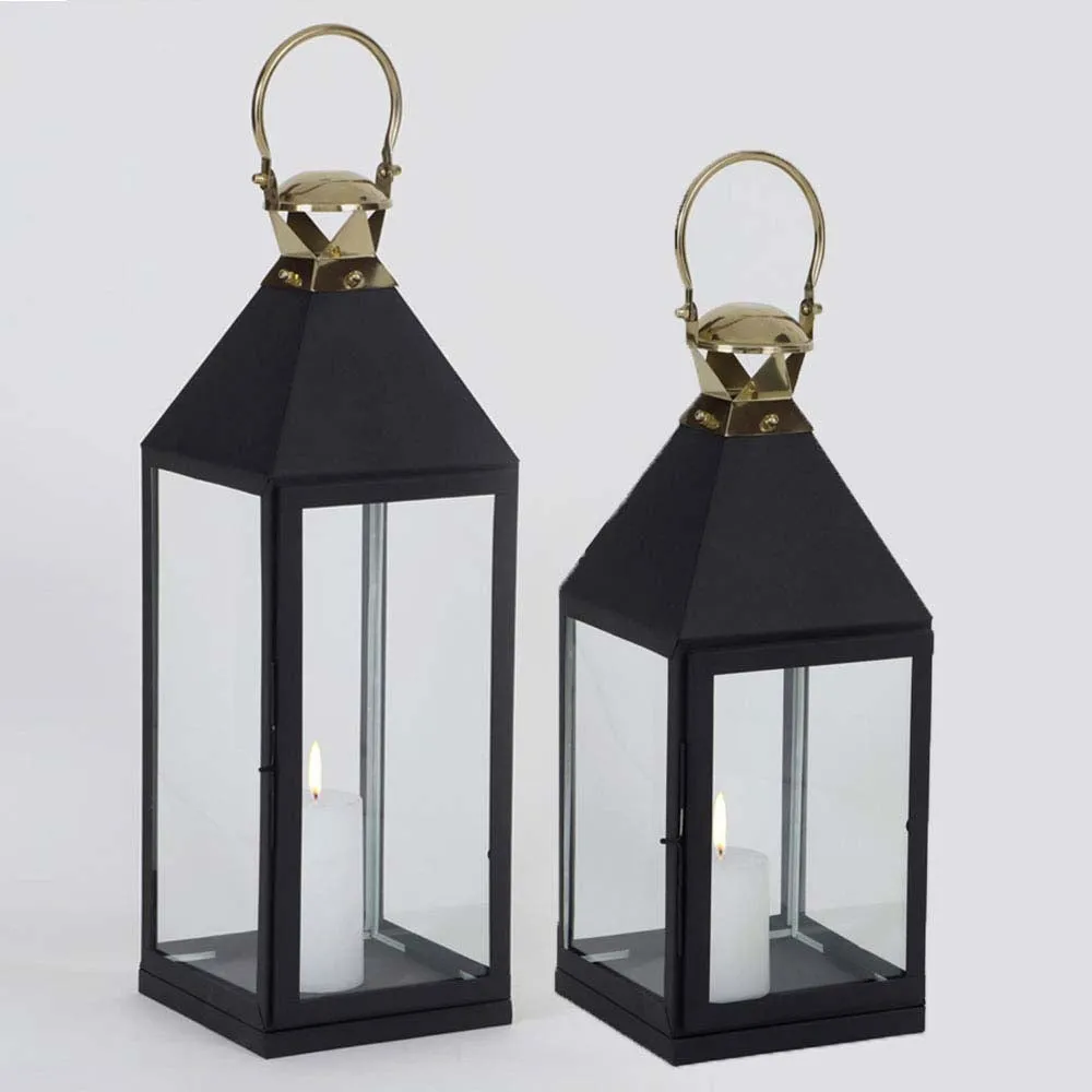 Black Shine Decorative Candle Lantern Set Of 2