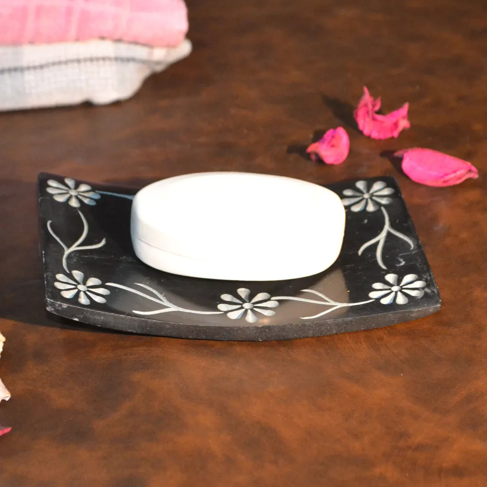 Black & White Floral Viens Designer Square Soap DIsh