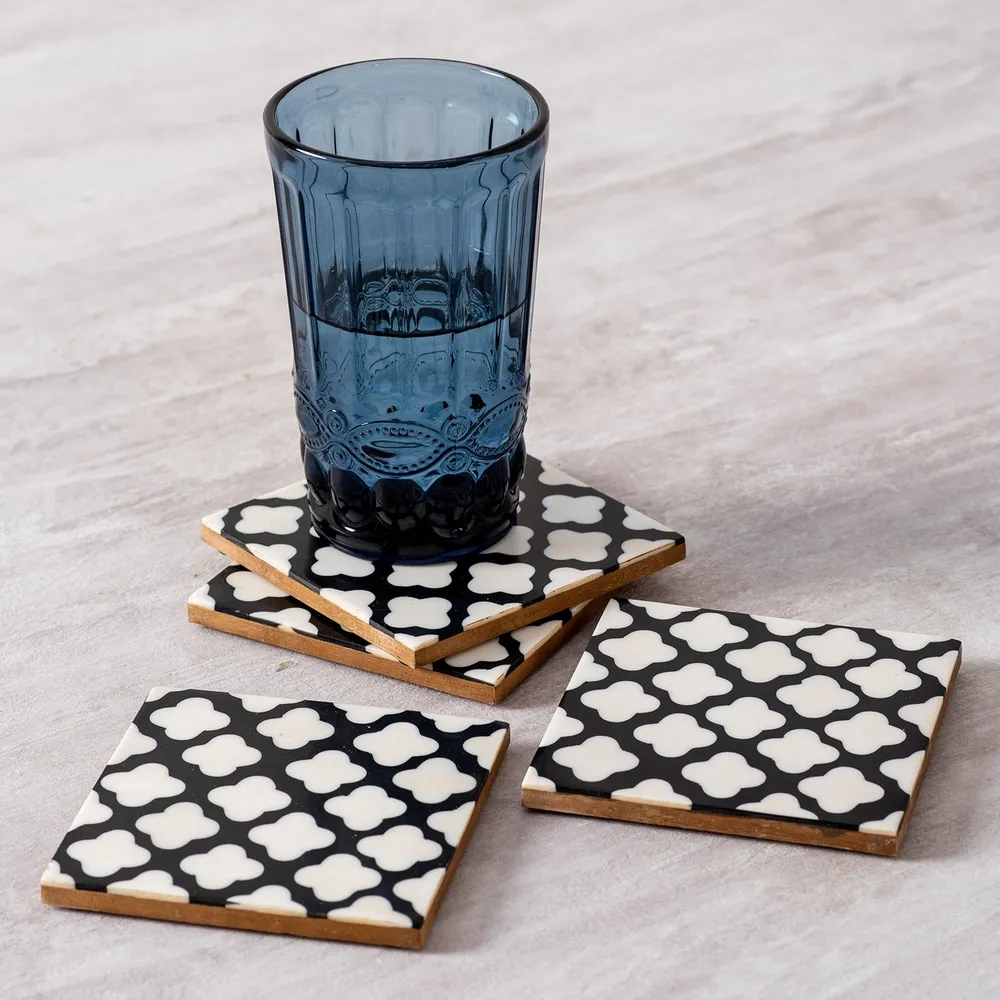 Black & White Patterned Resin Coasters Set Of 4