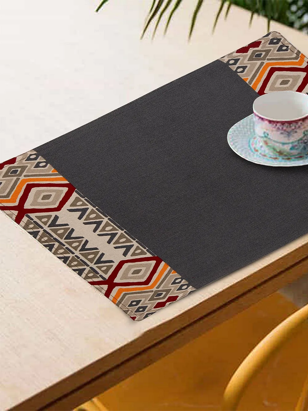 Blanc9 Chic Aztec Designer Dark Grey Placemat - Set of 8