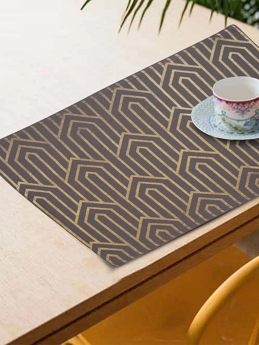 Blanc9 Chic Geometric Designer Dark Grey Placemat - Set of 8