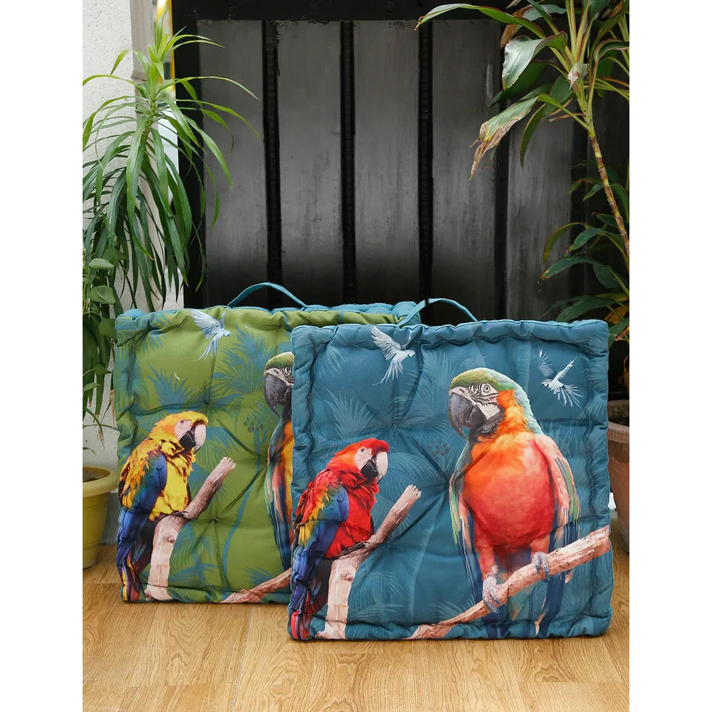 Blanc9 Comfy & Trendy Parrot Floor Cushion In Blue & Green