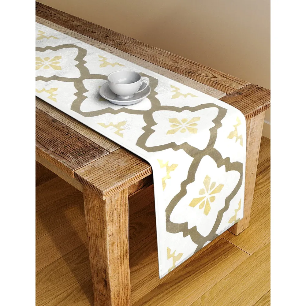 Blanc9 Elegant Designer Floral Off-white Table Runner