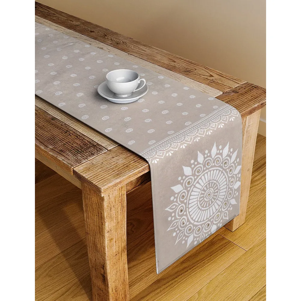 Blanc9 Elegant Designer Geometric Beige Table Runner