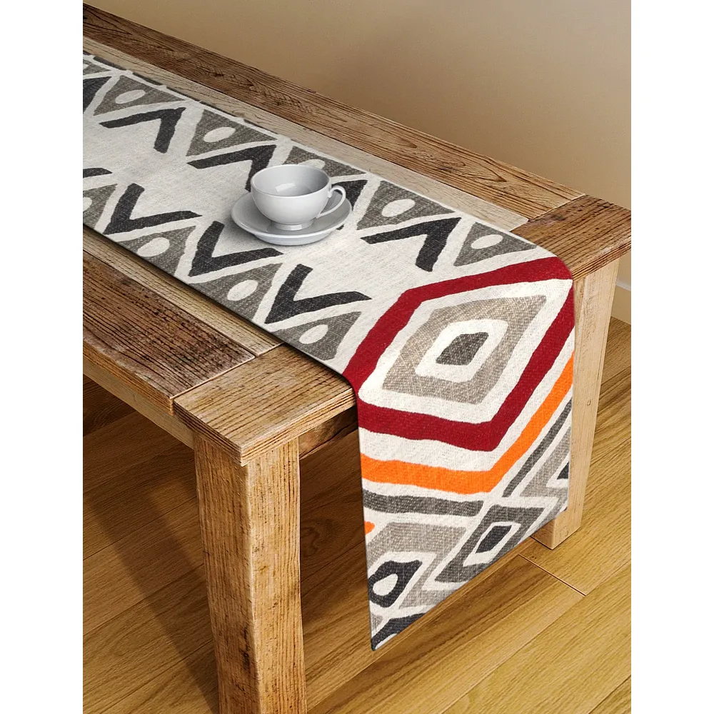 Blanc9 Elegant Designer Tribal Grey & Red Table Runner
