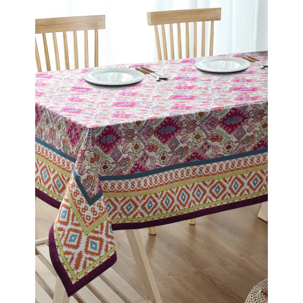 Blanc9 Elegant Pink Ikkat Pattern Designer Tablecloth