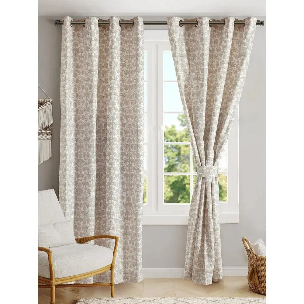 Blanc9 Ethnic Floral Motif Beige Set Of 1 & 2 Cotton Curtain (9 Ft.)