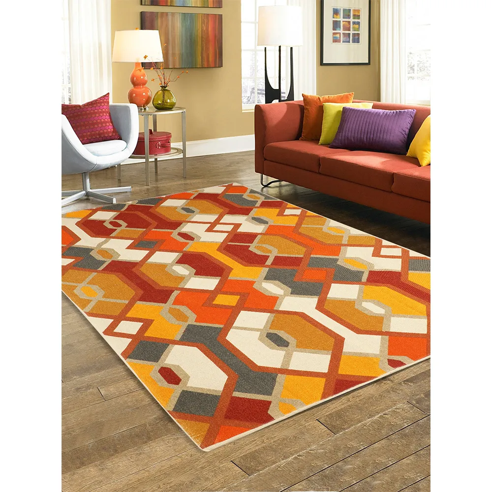 Blanc9 Jharoka Printed Red & Yellow Premium Cotton Carpet