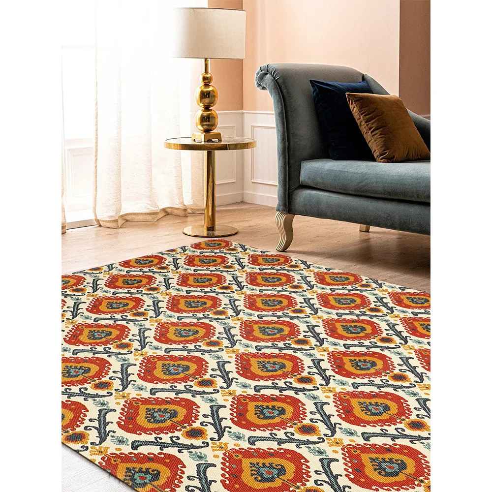 Blanc9 Nilofer Printed Red & Blue Premium Cotton Carpet