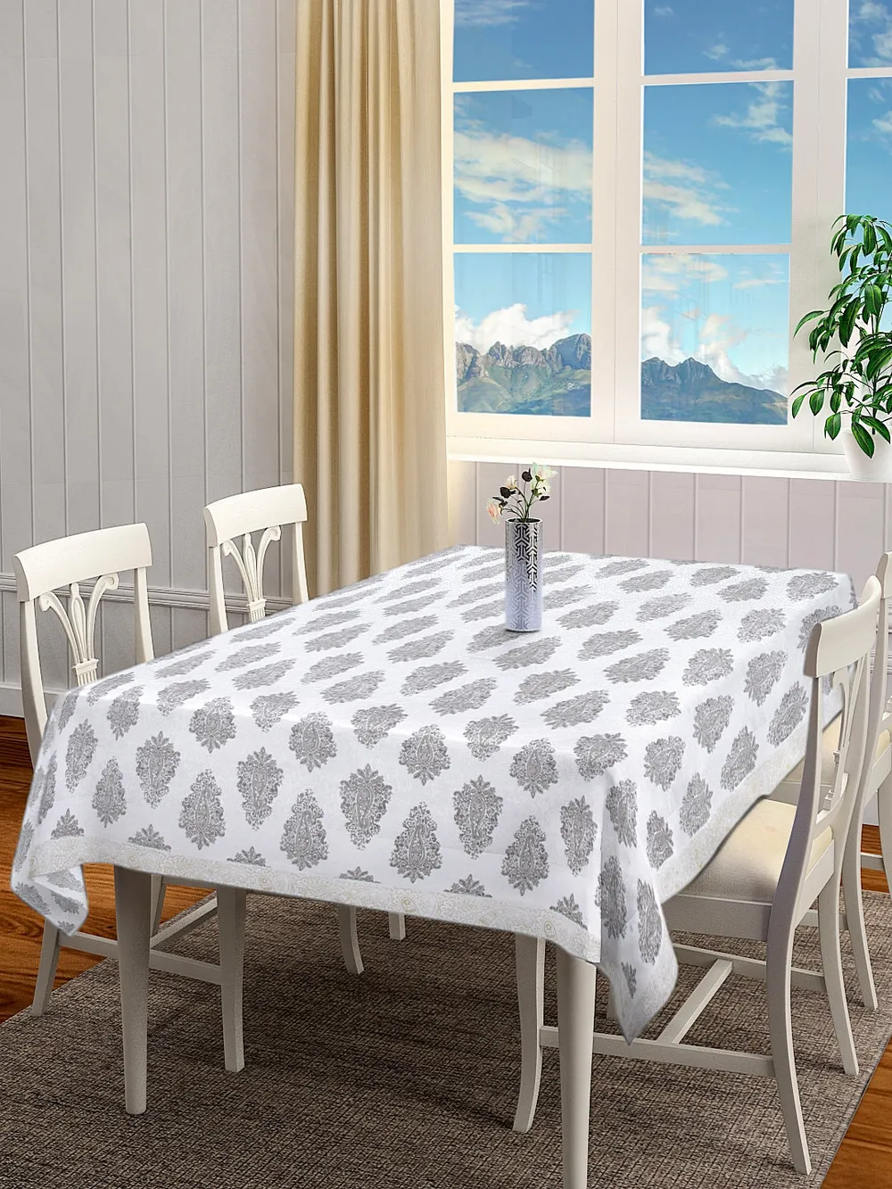 Blanc9 Off- white Ethnic Motif Designer Tablecloth