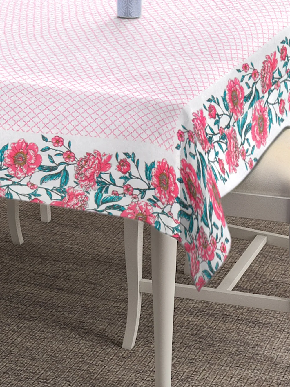 Blanc9 Pink Floral Motif Designer Tablecloth