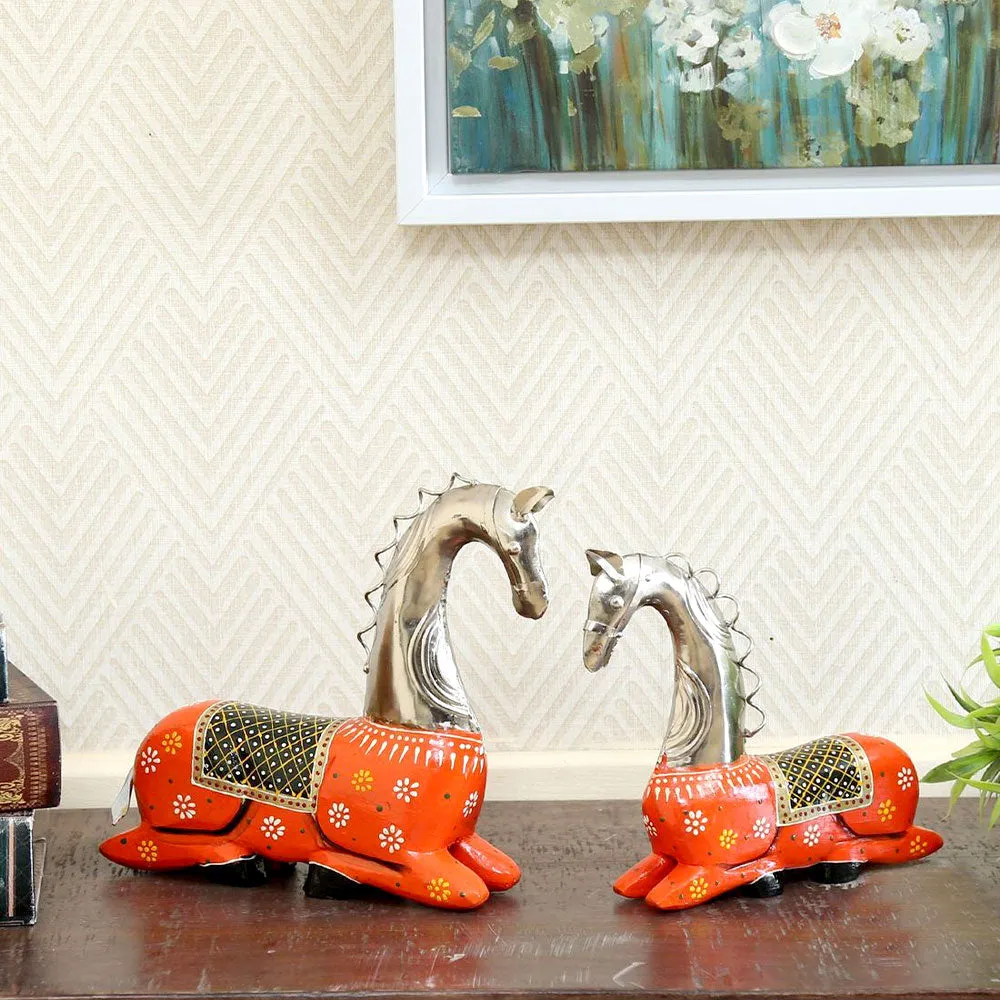 Blended Wood & Metal Rajasthani Art Horse Animal Figurine / Showpiece Set Of 2