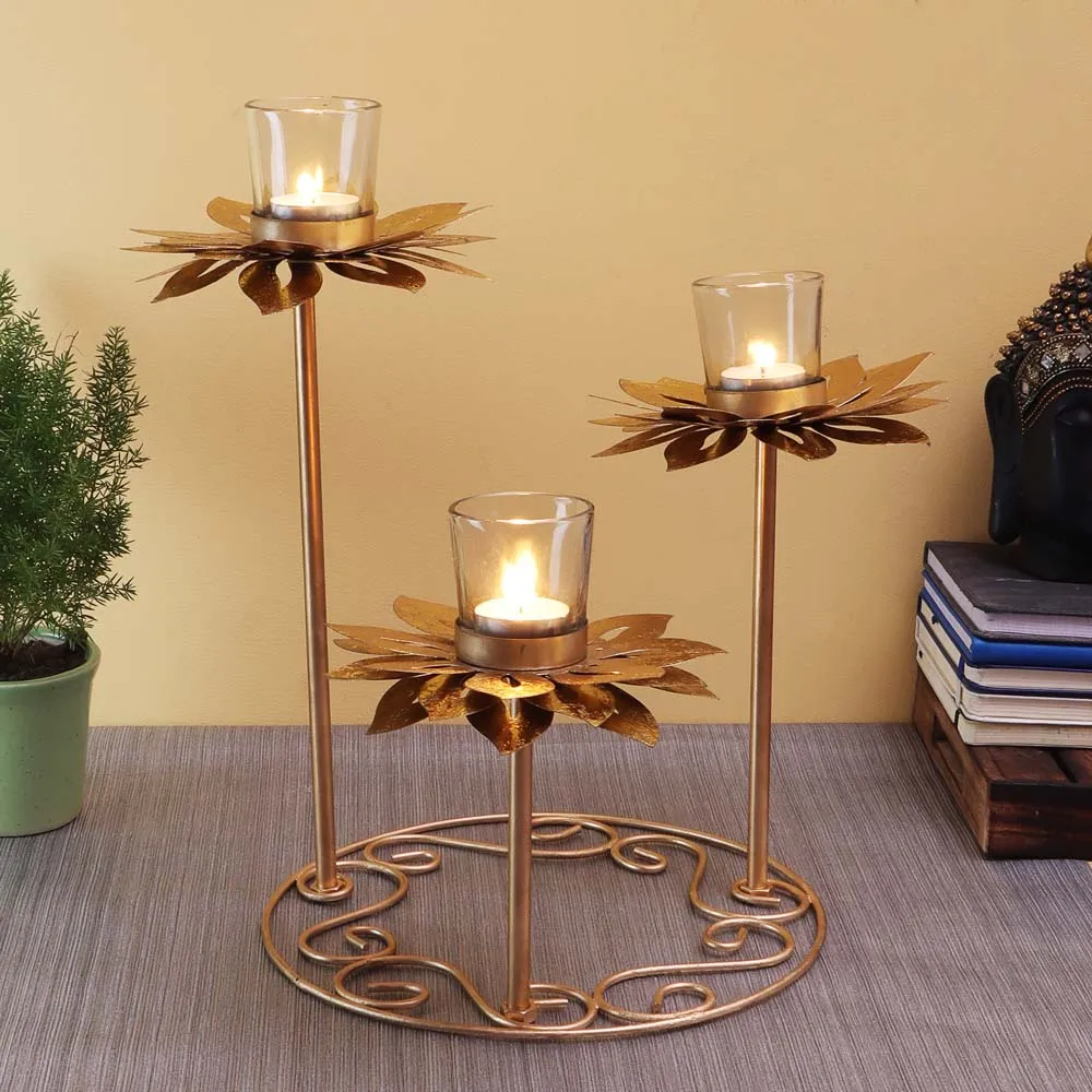 Bloomed Sunflower On Ring Metal Tea Light Candle Holder